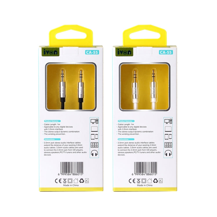 IVON CA55 3.5mm Male to Male AUX Audio Cable, Cable Length: 1m(White) by IVON