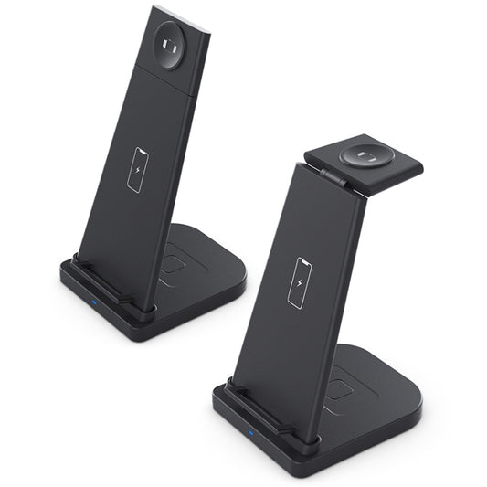 10W 3 in 1 QC 3.0 Vertical Multi-function Wireless Charger with Stand Function, Suitable for Mobile Phones / Apple Watch / AirPods (Black) by buy2fix