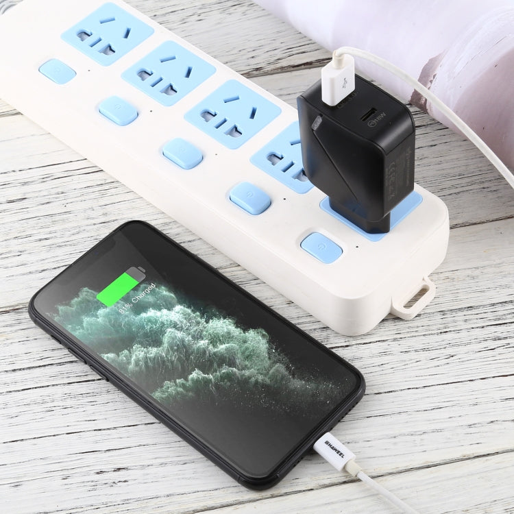 LZ-819A+C QC3.0 USB + PD 18W USB-C / Type-C Interfaces Travel Charger with Indicator Light, EU Plug (Black) by buy2fix