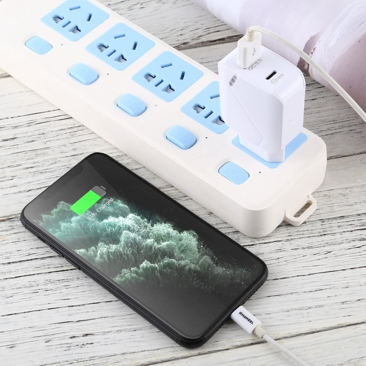 LZ-819A+C QC3.0 USB + PD 18W USB-C / Type-C Interfaces Travel Charger with Indicator Light, EU Plug (White) by buy2fix