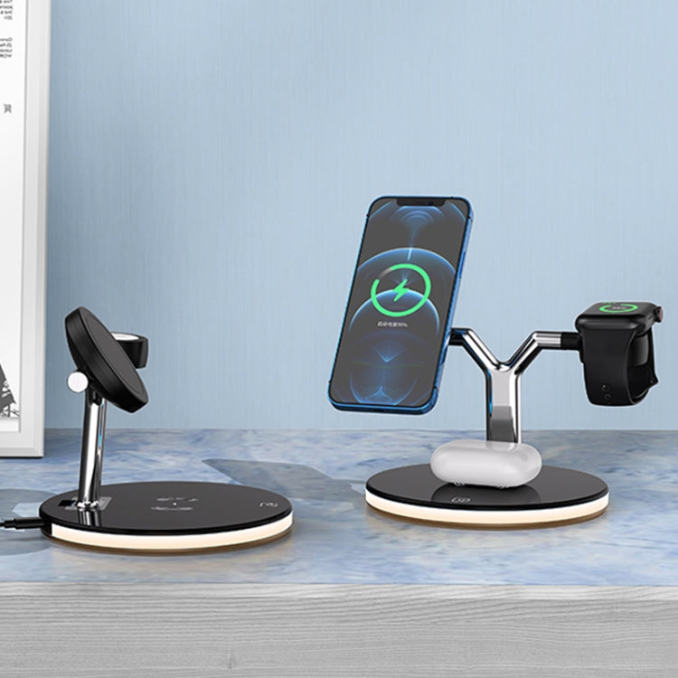 3 in 1 25W Multi-function Magnetic Wireless Charger for Mobile Phones & Apple Watches & AirPods , with Colorful LED Light(Black) by buy2fix