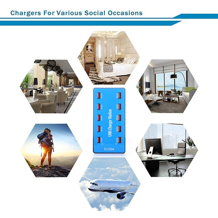 A5B 100W 10 Ports USB Smart Charging Station with Indicator Light, UK Plug by buy2fix