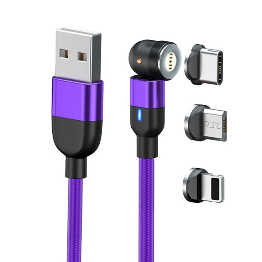 2m 3A Output 3 in 1 USB to 8 Pin + USB-C / Type-C + Micro USB 540 Degree Rotating Magnetic Data Sync Charging Cable(Purple) by buy2fix