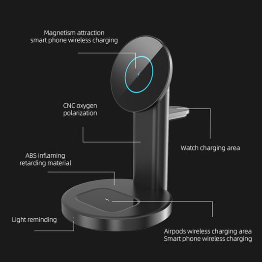 S36 3 in 1 15W Multifunctional Magnetic Wireless Charger for Mobile Phones / Apple Watches / AirPods (Black) by buy2fix