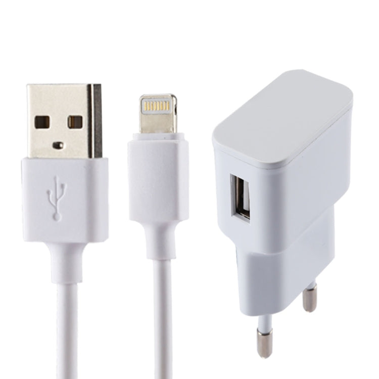 For iPhone 5V 2.1A Intellgent Identification USB Charger with 1m USB to 8 Pin Charging Cable, EU Plug(White) - USB Charger by buy2fix | Online Shopping UK | buy2fix