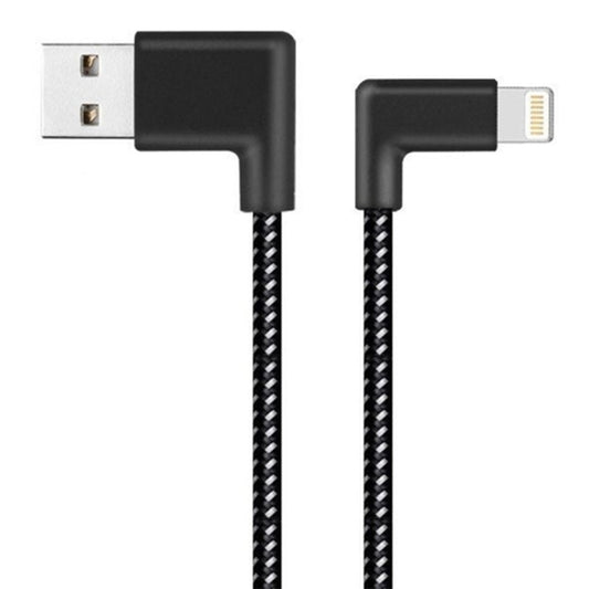 1m 2A USB to 8 Pin Nylon Weave Style Double Elbow Data Sync Charging Cable by buy2fix