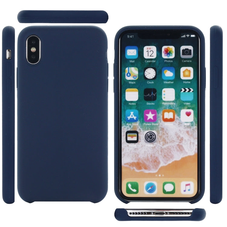 For iPhone XS Max Four Corners Full Coverage Liquid Silicone Protective Case Back Cover (Dark Blue) by buy2fix