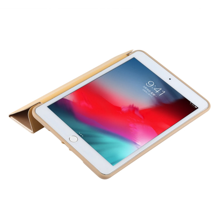 PU Plastic Bottom Case Foldable Deformation Left and Right Flip Leather Case with Three Fold Bracket & Smart Sleep for iPad mini 2019 (Gold) by buy2fix