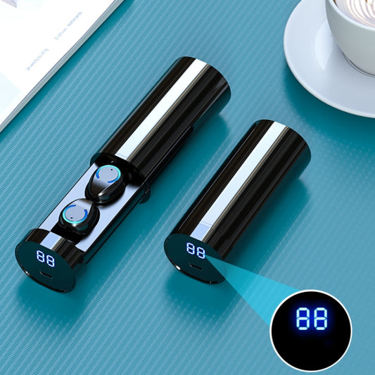 F9-6 TWS CVC8.0 Noise Cancelling Touch Bluetooth Earphone with Pull-out Cylindrical Charging Box, Support LED Power Digital Display & Call & Siri(Black) by buy2fix