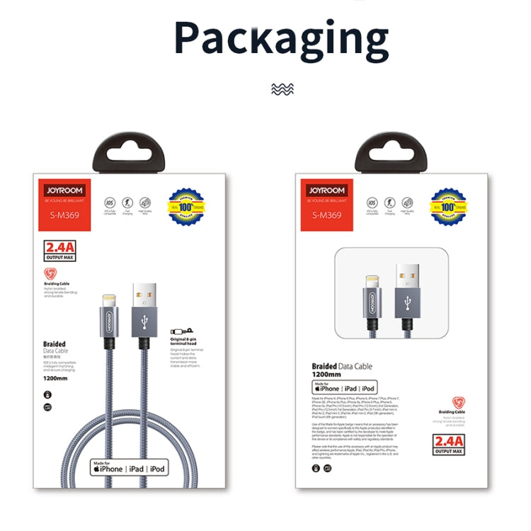 JOYROOM S-M369 Simple Series 2.4A 8 Pin Nylon Braided Data Cable, Length: 1.2m (Gold) by JOYROOM
