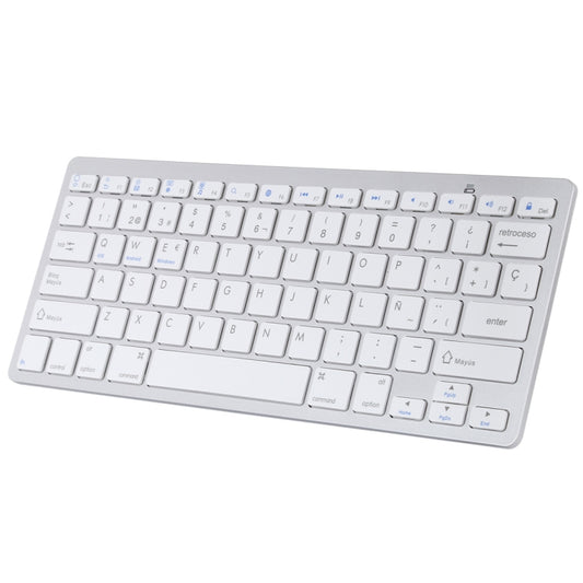 WB-8022 Ultra-thin Wireless Bluetooth Keyboard for iPad, Samsung, Huawei, Xiaomi, Tablet PCs or Smartphones, Spanish Keys(Silver) by buy2fix