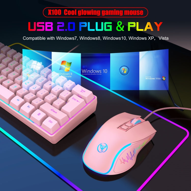 HXSJ X100 7-buttons 3600 DPI Cool Glowing Wired Gaming Mouse, Cable Length: 1.5m (Pink) by HXSJ
