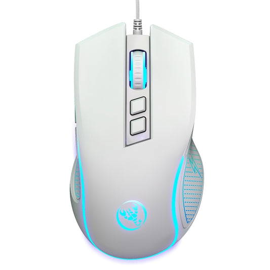 HXSJ X100 7-buttons 3600 DPI Cool Glowing Wired Gaming Mouse, Cable Length: 1.5m (White) by HXSJ