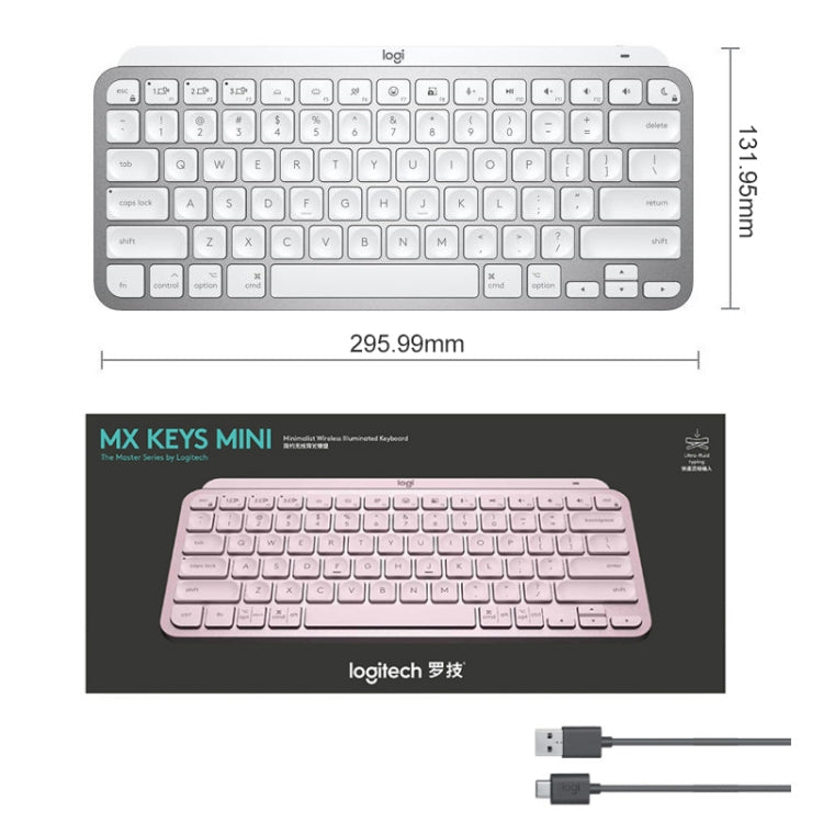 Logitech MX Keys Mini Wireless Bluetooth Ultra-thin Smart Backlit Keyboard (Pink) by Logitech