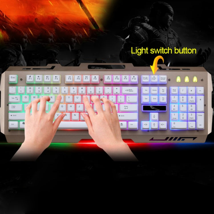 ZGB G700 104 Keys USB Wired Mechanical Feel Glowing Metal Panel Suspension Gaming Keyboard with Phone Holder(Gold) by buy2fix