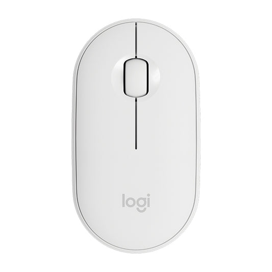 Logitech Pebble Cobblestone Shape Thin 3-keys 1000DPI Mute Wireless Bluetooth Optical Mouse, Wireless Range: 10m (White) by Logitech