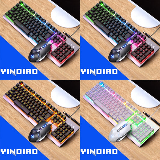 YINDIAO K002 USB Wired Mechanical Feel RGB Backlight Keyboard + Optical Mouse + Headset Set(Black) by YINDIAO