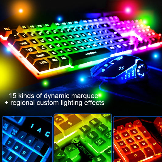 YINDIAO K002 USB Wired Mechanical Feel Sound Control RGB Backlight Keyboard + Optical Silent Mouse + Headset Set(Black) by YINDIAO