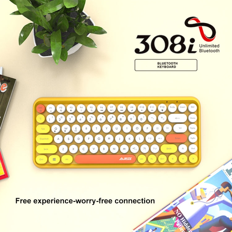 Ajazz 308I 84 Keys Tablet Mobile Phone Computer Household Office Bluetooth Keyboard(Yellow) by Ajazz