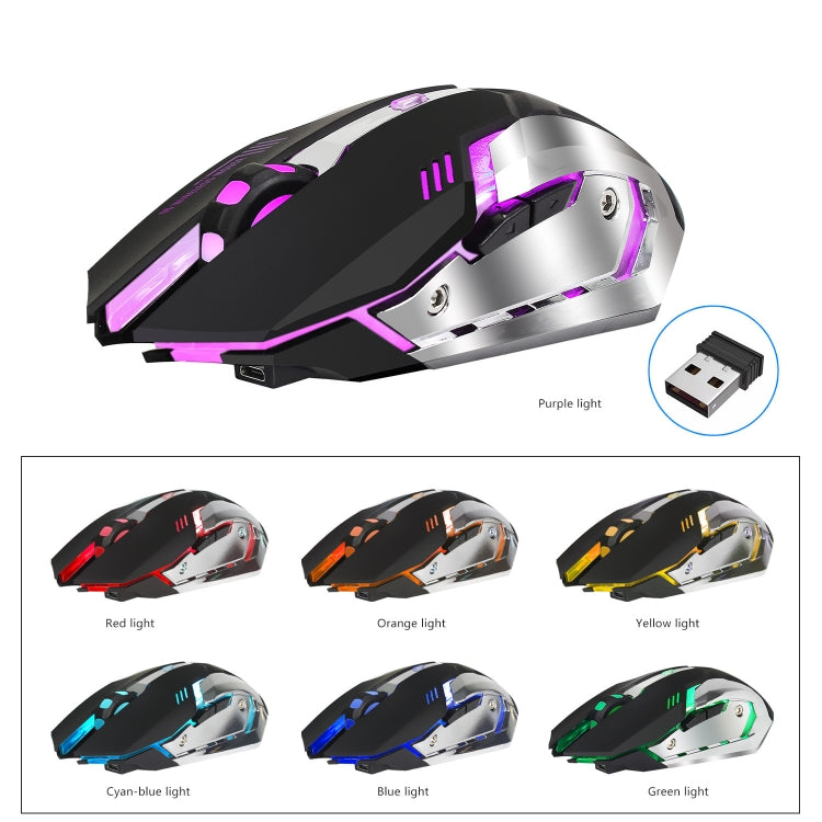 HXSJ M10 2.4GHz 6-keys USB Rechargeable Colorful Lighting Ergonomic 2400DPI Wireless Optical Gaming Mouse for Desktop Computers by HXSJ