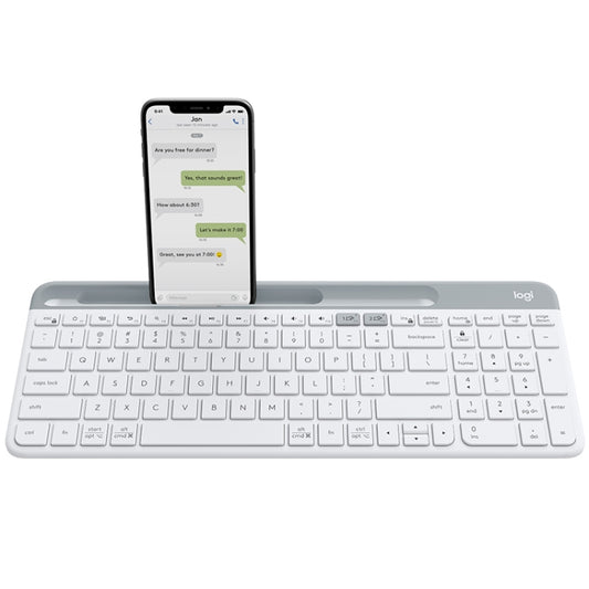 Logitech K580 Dual Modes Thin and Light Multi-device Wireless Keyboard with Phone Holder (White) by Logitech