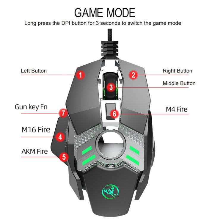 HXSJ J200 7 Keys Programmable Wired E-sports Mechanical Mouse with Light (Silver Grey) by HXSJ