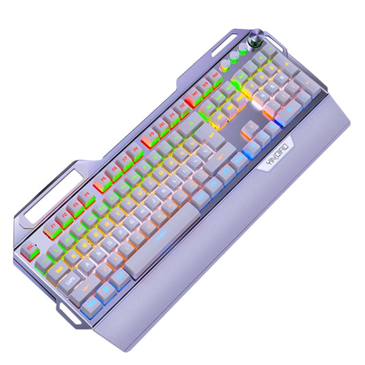 YINDIAO K100 USB Metal Mechanical Gaming Wired Keyboard, Mixed Light Blue Shaft (White) by YINDIAO