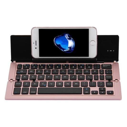 F18 Ultra-slim Rechargeable Foldable 58 Keys Bluetooth Wireless Keyboard with Holder(Rose Gold) by buy2fix