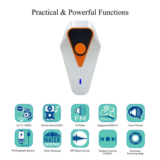 WT002 1000m IPX5 Waterproof Motorcycle 2 Users Full Duplex Talking Bluetooth Intercom Multi-Interphone Headsets, Support Receive Calling & Listen Music & Noise Reduction by buy2fix