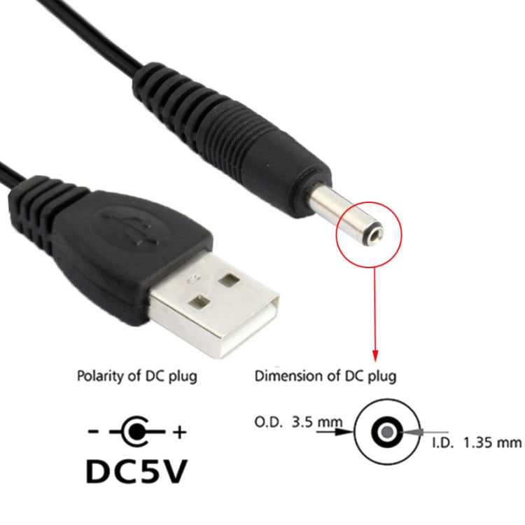 USB Male to DC 3.5 x 1.35mm Power Cable, Length: 1.2m (Black) by buy2fix