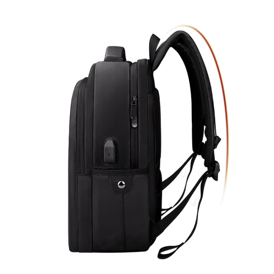 Polyester Waterproof Laptop Backpack for Below 15 inch Laptops, with USB Interface Trunk Trolley Strap(Black) by buy2fix