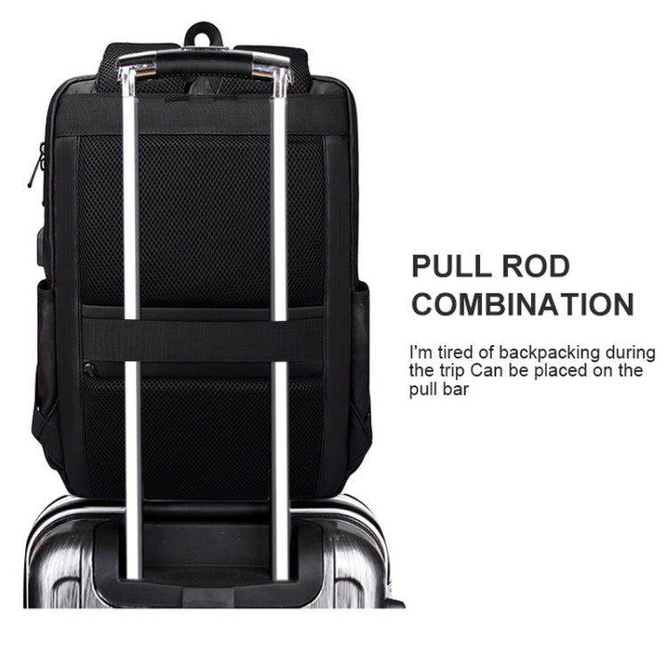 Polyester Waterproof Laptop Backpack for Below 15 inch Laptops, with USB Interface Trunk Trolley Strap(Black) by buy2fix