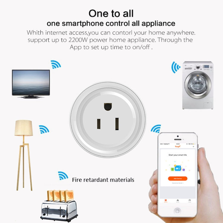 10A Round Shape WiFi Mini Plug APP Remote Control Timing Smart Socket Works with Alexa & Google Home, AC 100-240V, US Plug by buy2fix