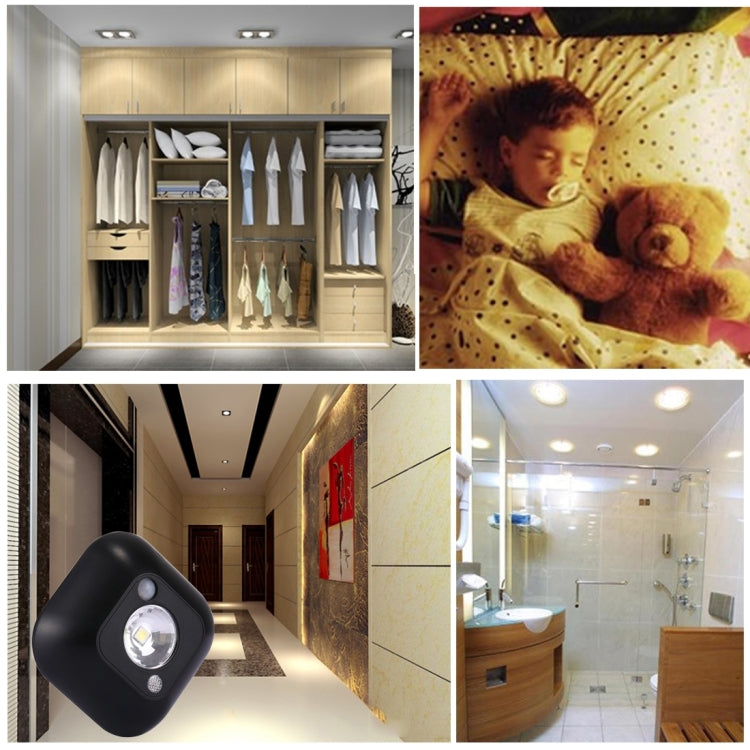White Light Mini Human Body Motion Induction Ceiling Night Light , Porch Wall Lamps for Cabinets / Bedroom / Bathroom / Living Room, Sensor Distance: 2-3m(Black) by buy2fix