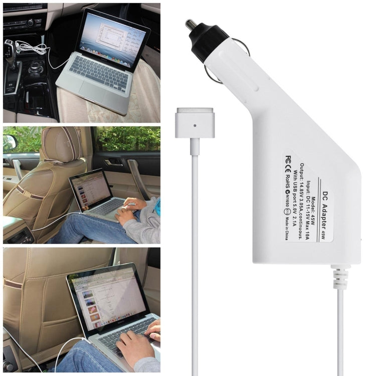 45W 14.85V 3.05A 5 Pin T Style MagSafe 2 Car Charger with 1 USB Port for Apple Macbook A1466 / A1436 / A1465 / A1435 / MD224 / MD231 / MD761 / MD711, Length: 1.7m(White) by buy2fix