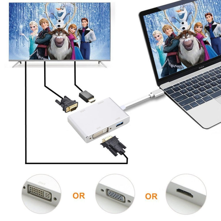 4 in 1 Hub USB-C / Type-C to VGA & DVI & HDMI & USB Adapter by buy2fix