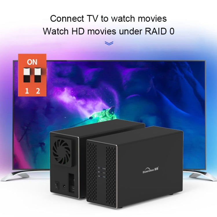 Blueendless Type-C / USB-C Interface 3.5 inch 2 Bay RAID Combination Array HDD External Enclosure (US Plug) by Blueendless