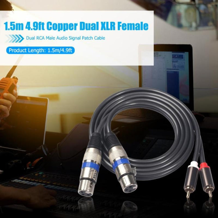 366156-15 2 RCA Male to 2 XLR 3 Pin Female Audio Cable, Length: 1.5m by buy2fix