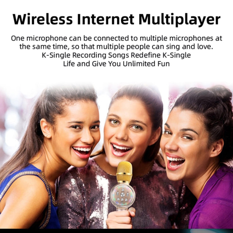 K2 Bluetooth 5.0 Karaoke Live Colorful Lights Wireless Bluetooth Microphone (Gold) by buy2fix