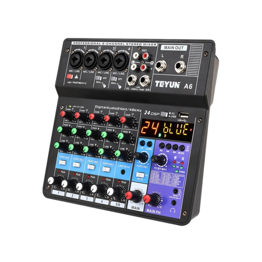 TEYUN NA6 6-channel Small Mixing Console Mobile Phone Sound Card Live Broadcast Computer Recording Console Processor, US Plug(Black) by TEYUN