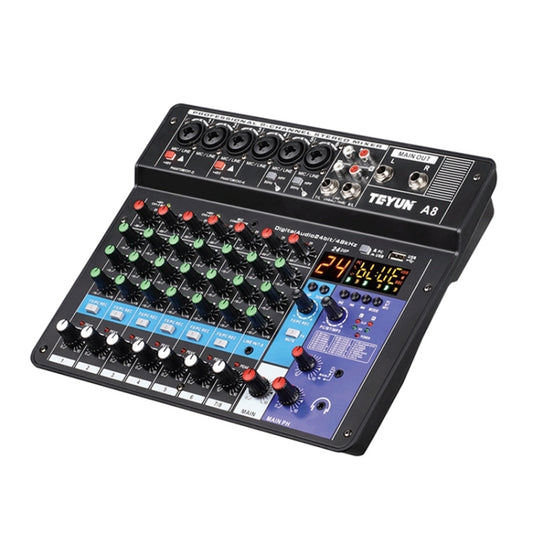 TEYUN NA8 8-channel Small Mixing Console Mobile Phone Sound Card Live Broadcast Computer Recording Console Processor, EU Plug(Black) by TEYUN
