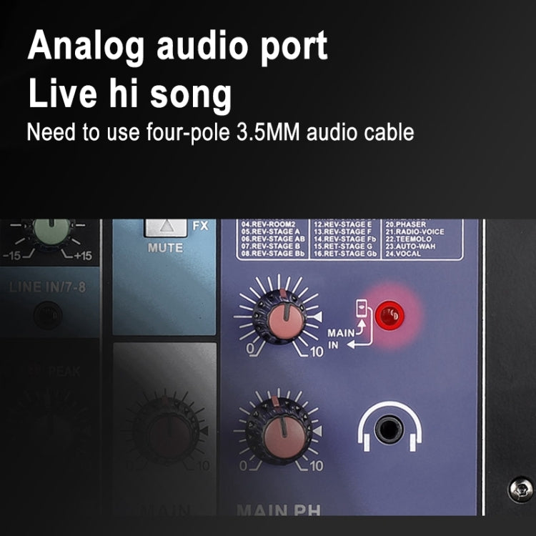 TEYUN NA8 8-channel Small Mixing Console Mobile Phone Sound Card Live Broadcast Computer Recording Console Processor, EU Plug(Black) by TEYUN