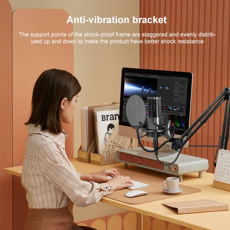 Yanmai X2 Active Noise Reduction Cardioid Pointing Capacitive Recording Microphone Set with Blowout Net & Cantilever Bracket & 1.7m 3.5mm Interface Cable by Yanmai