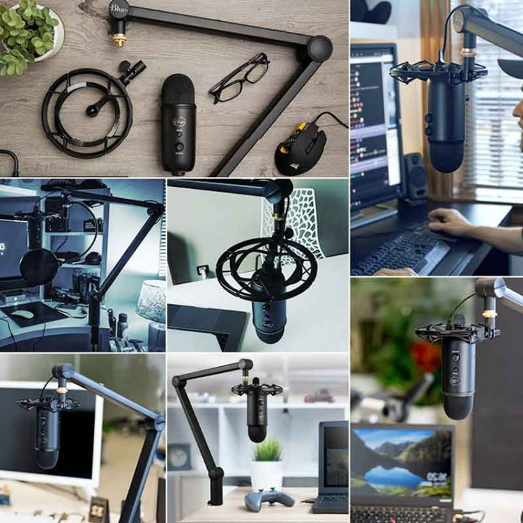 Logitech Blue Yeticaster USB Microphone + Shockproof Mount + Clip-on Cantilever Bracket Live Broadcast Set (Black) by Logitech