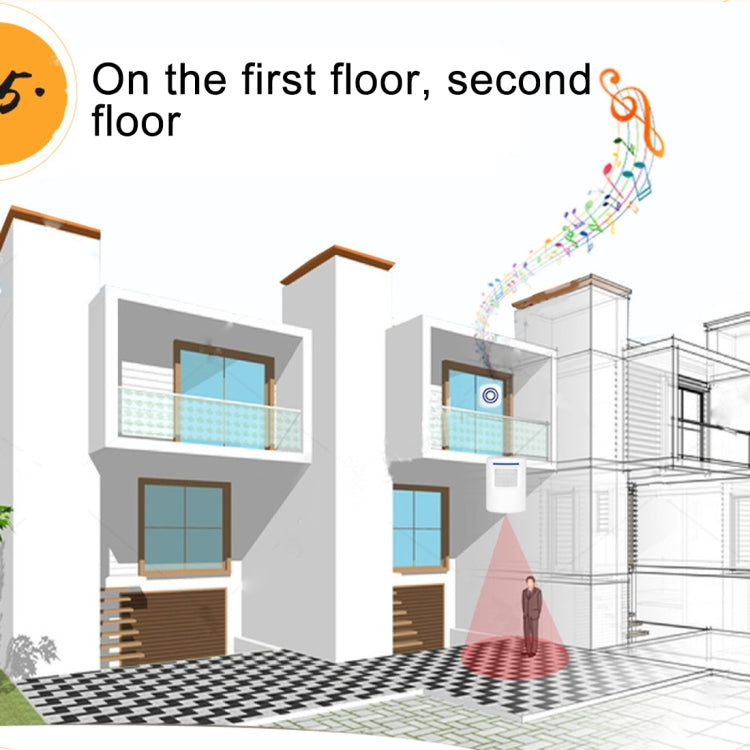 FY-0256 2 in 1 PIR Infrared Sensors (Transmitter + Receiver) Wireless Doorbell Alarm Detector for Home / Office / Shop / Factory, US Plug by buy2fix