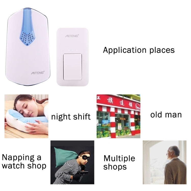 AITENG V026G Life Waterproof Battery-Free Wireless Doorbell, 1 Receiver + 1 x Transmitter, Receiver Distance: 130m, US Plug by AITENG