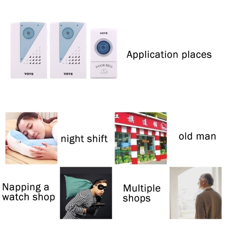 VOYE V001A2 Wireless Smart Music LED Home Doorbell with Dual Receiver, Remote Control Distance: 120m (Open Air) by VOYE