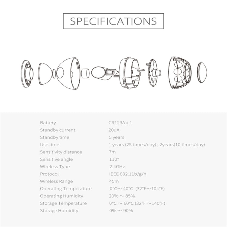 NEO NAS-PD02W Wireless WiFi PIR Detector Motion Sensor, with Magnet Bracket & Support Android / IOS systems & Ultra-bright Red LED by buy2fix