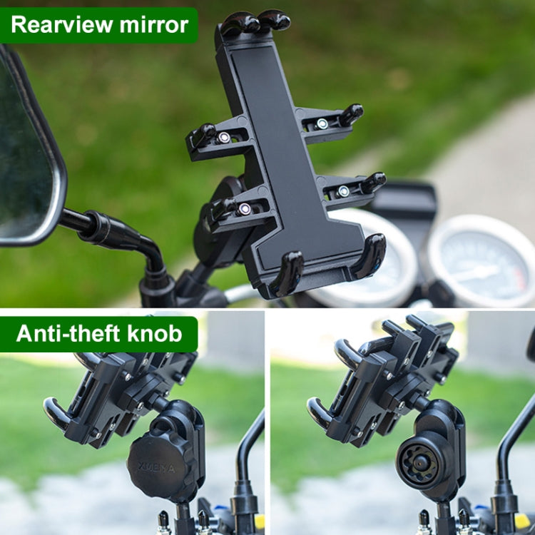Tilt Rearview Mirror Screw Hole Ball-Head Motorcycle Multi-function Eight-jaw Aluminum Phone Navigation Holder Bracket with Anti-theft Knobs by buy2fix