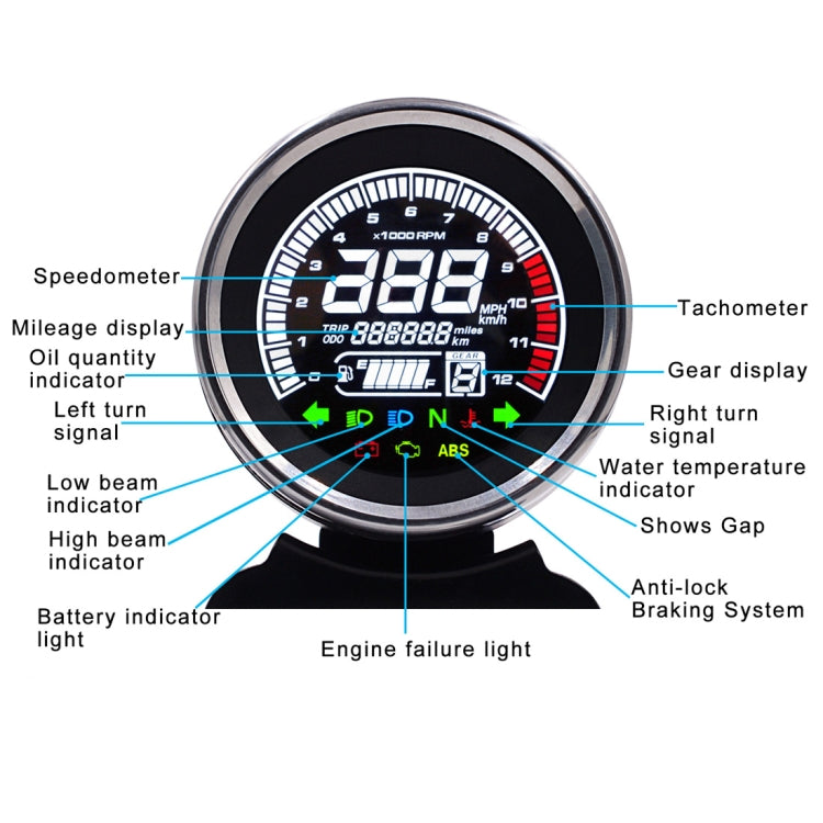 Universal Motorcycle Modified Multi-functional LED Digital Meter Indicator Light Tachometer Odometer Speedometer Oil Meter by buy2fix